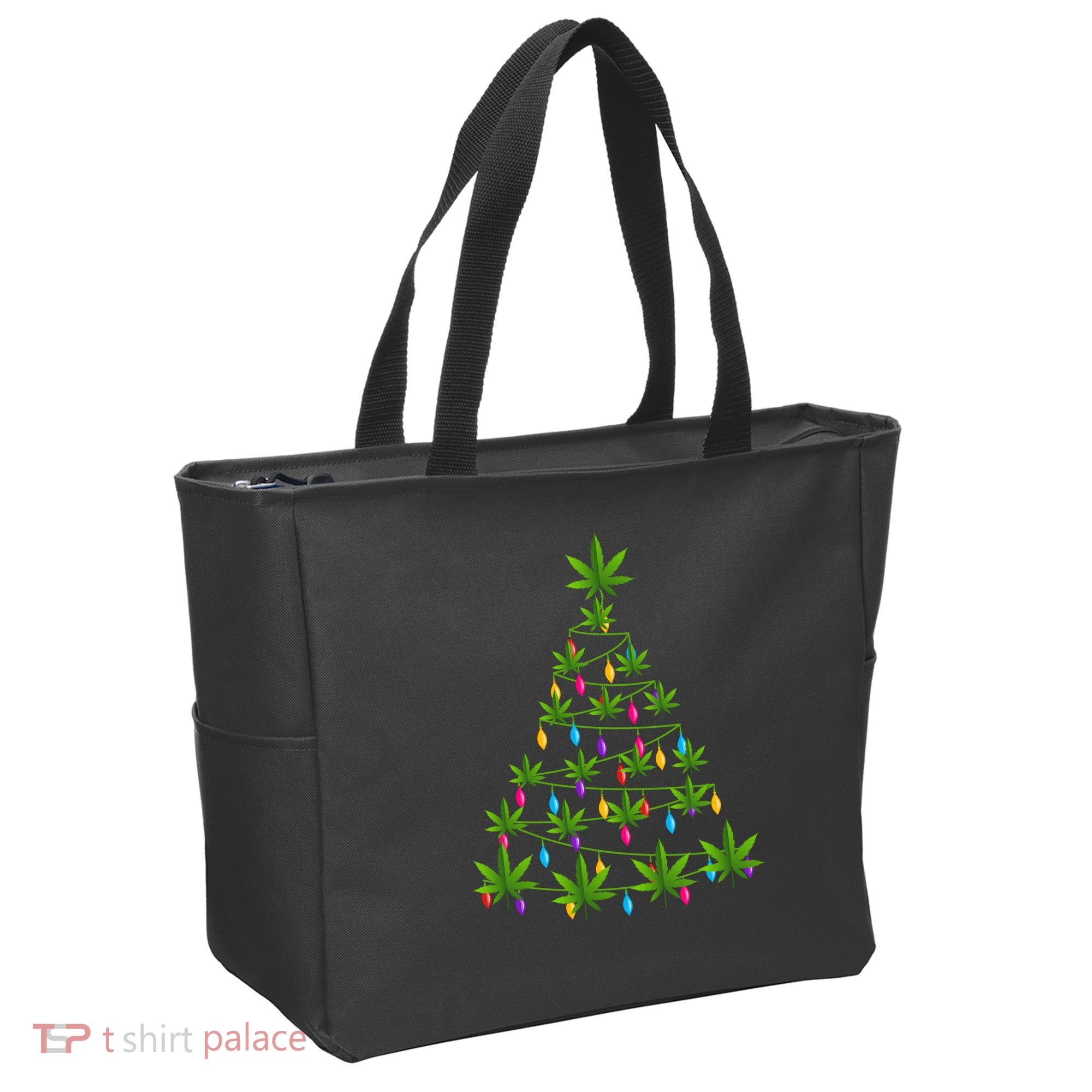 Xmas Cannabis Leaf Tree Funny Holiday Gift Tote Bag