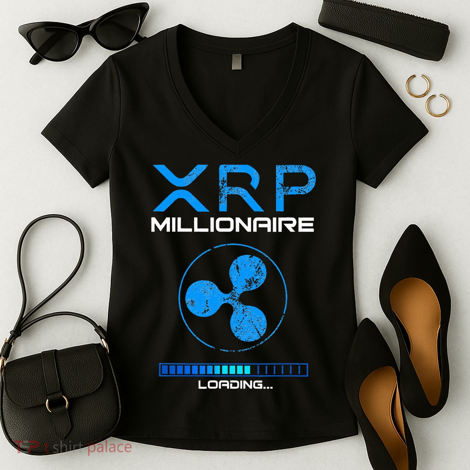 Xrp Crypto Millionaire Hodl Loading Ripple Token Women's V-Neck T-Shirt