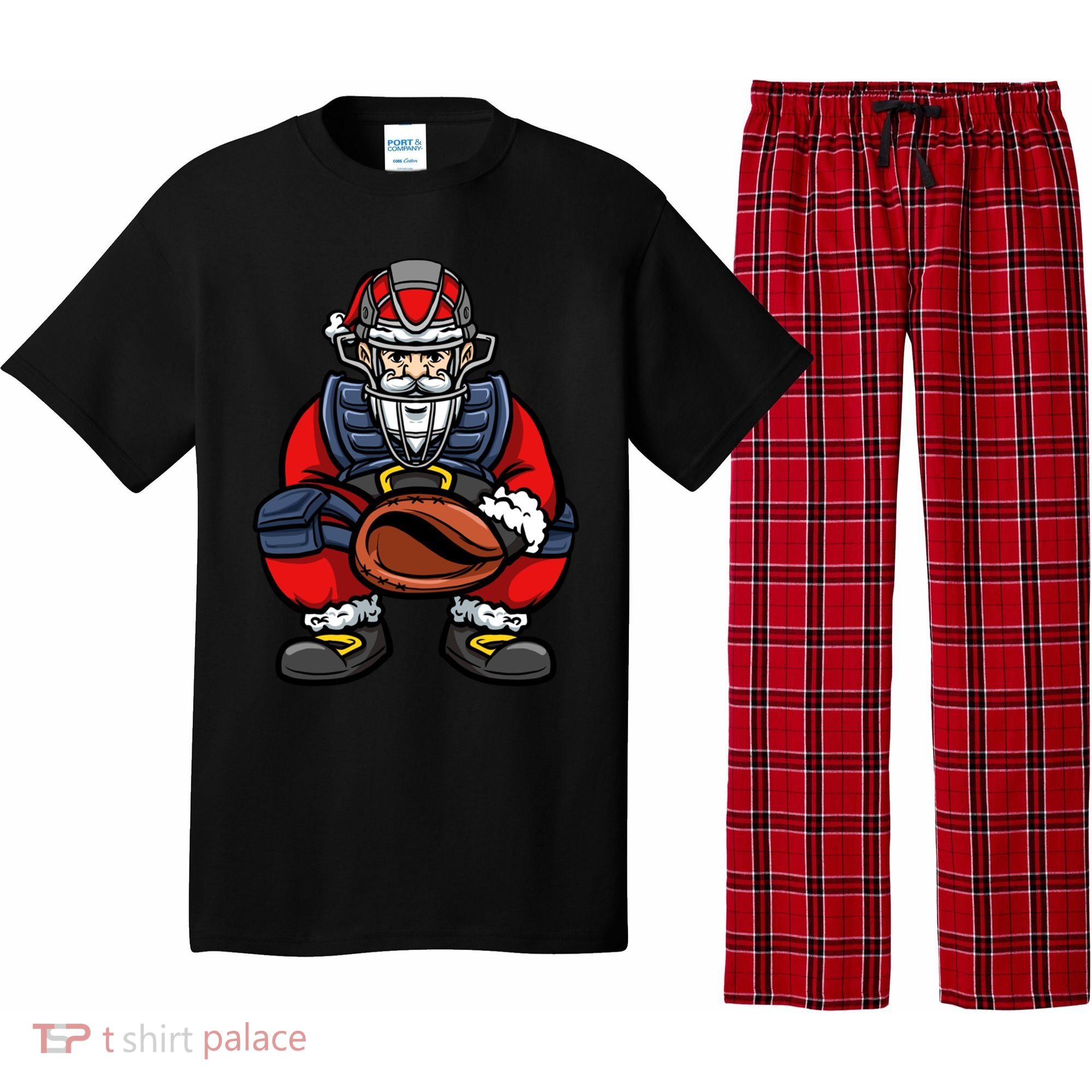 Xmas Catcher Santa Claus Christmas Baseball Gift Pajama Set