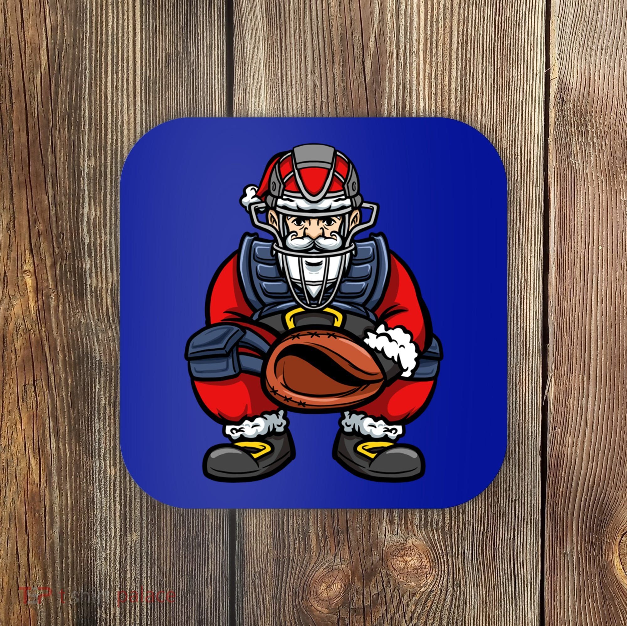 Xmas Catcher Santa Claus Christmas Baseball Gift Coaster