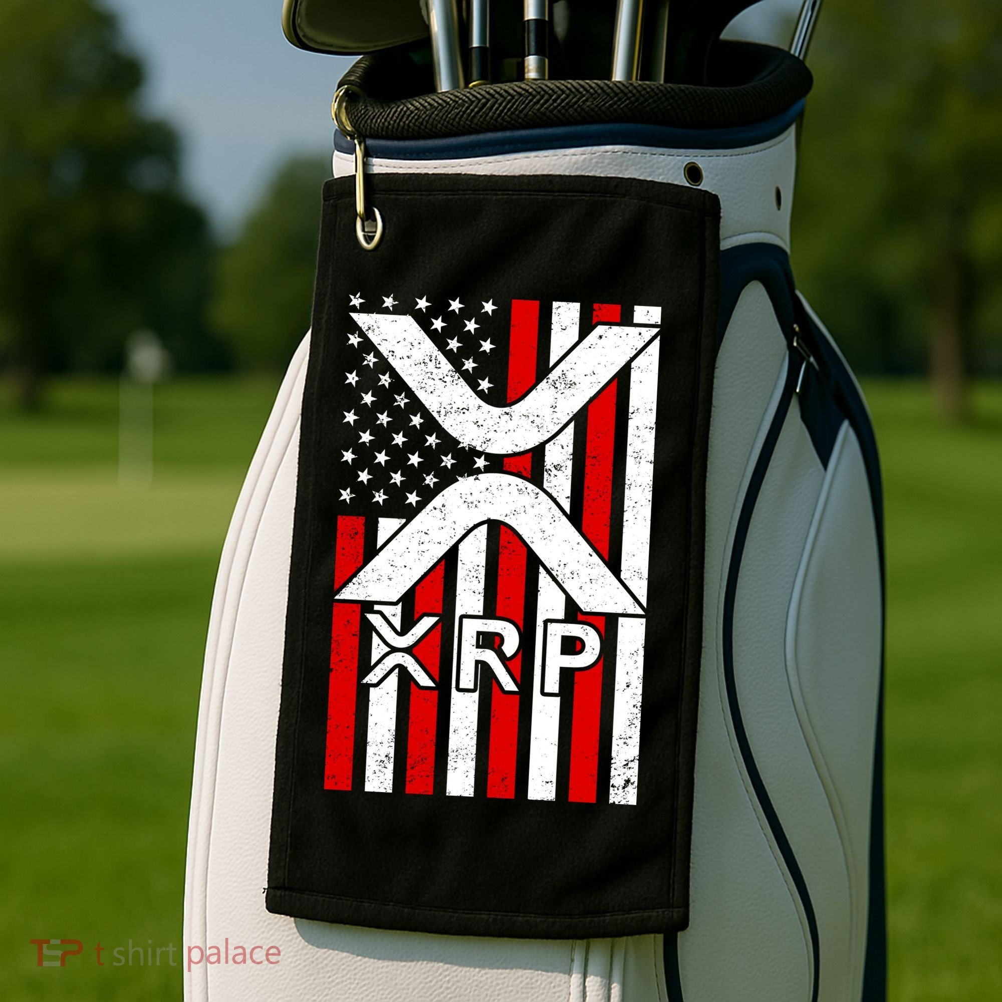 XRP Cryptocurrency USA American Flag Golf Towel