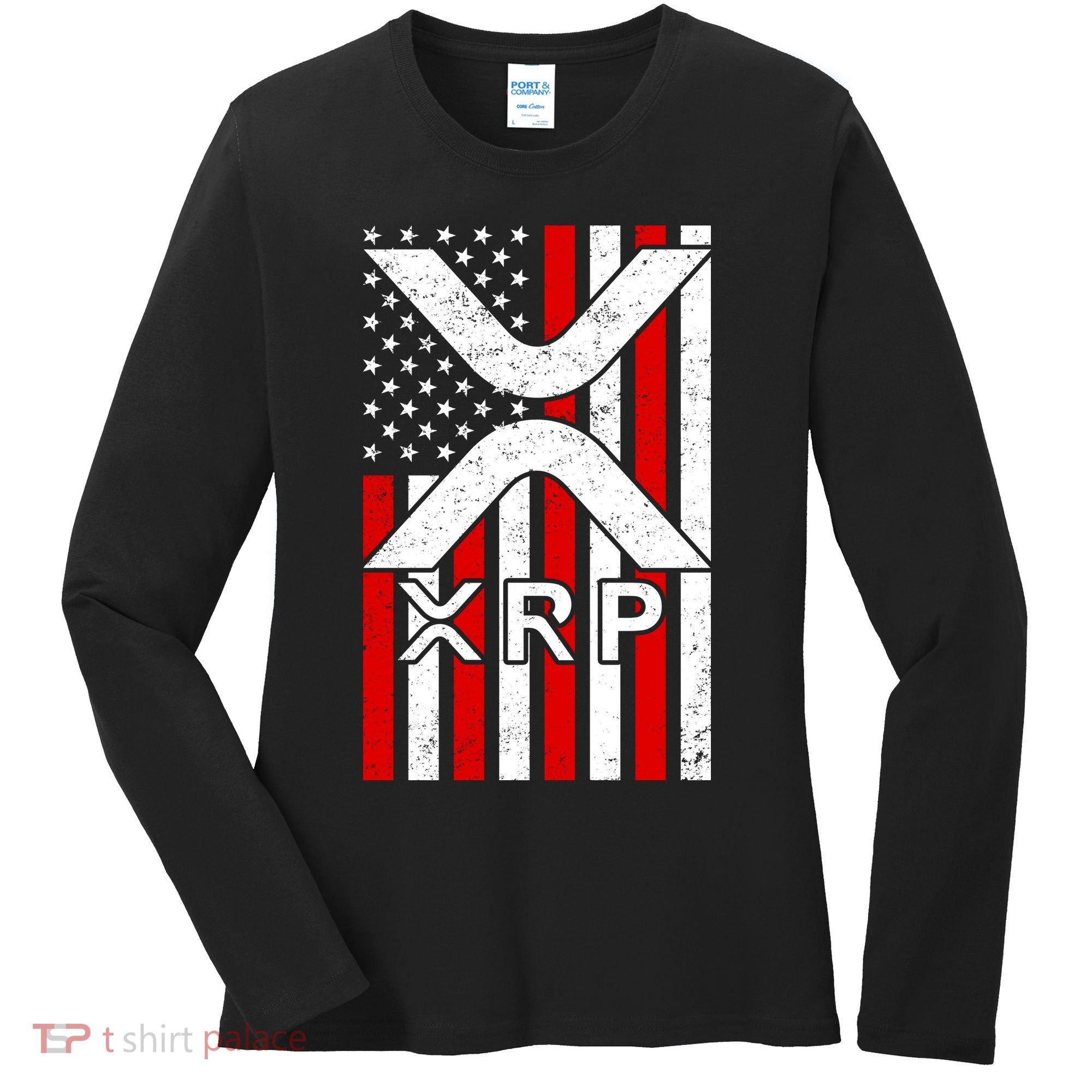 XRP Cryptocurrency USA American Flag Women's Long Sleeve Shirt