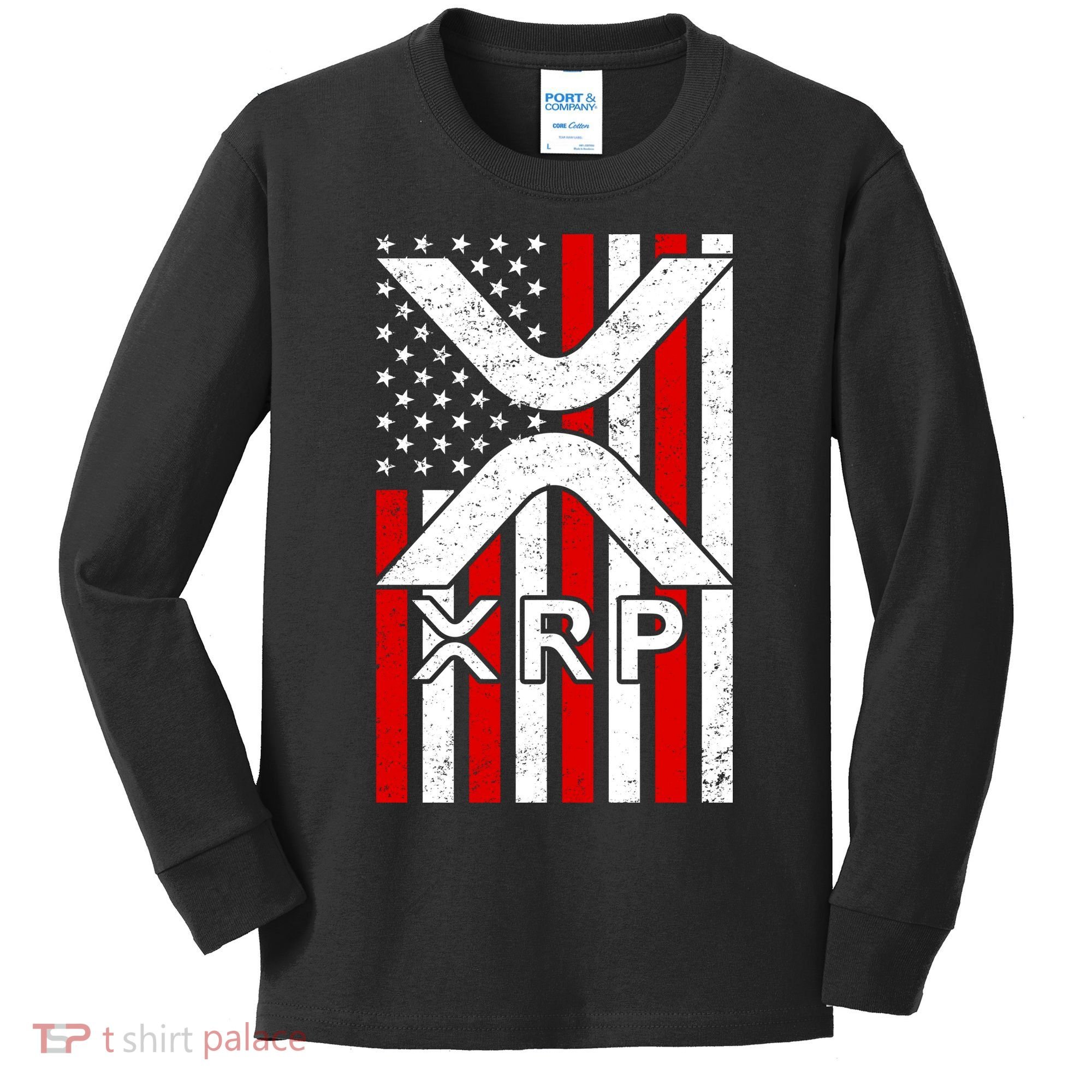 XRP Cryptocurrency USA American Flag Kids Long Sleeve Shirt