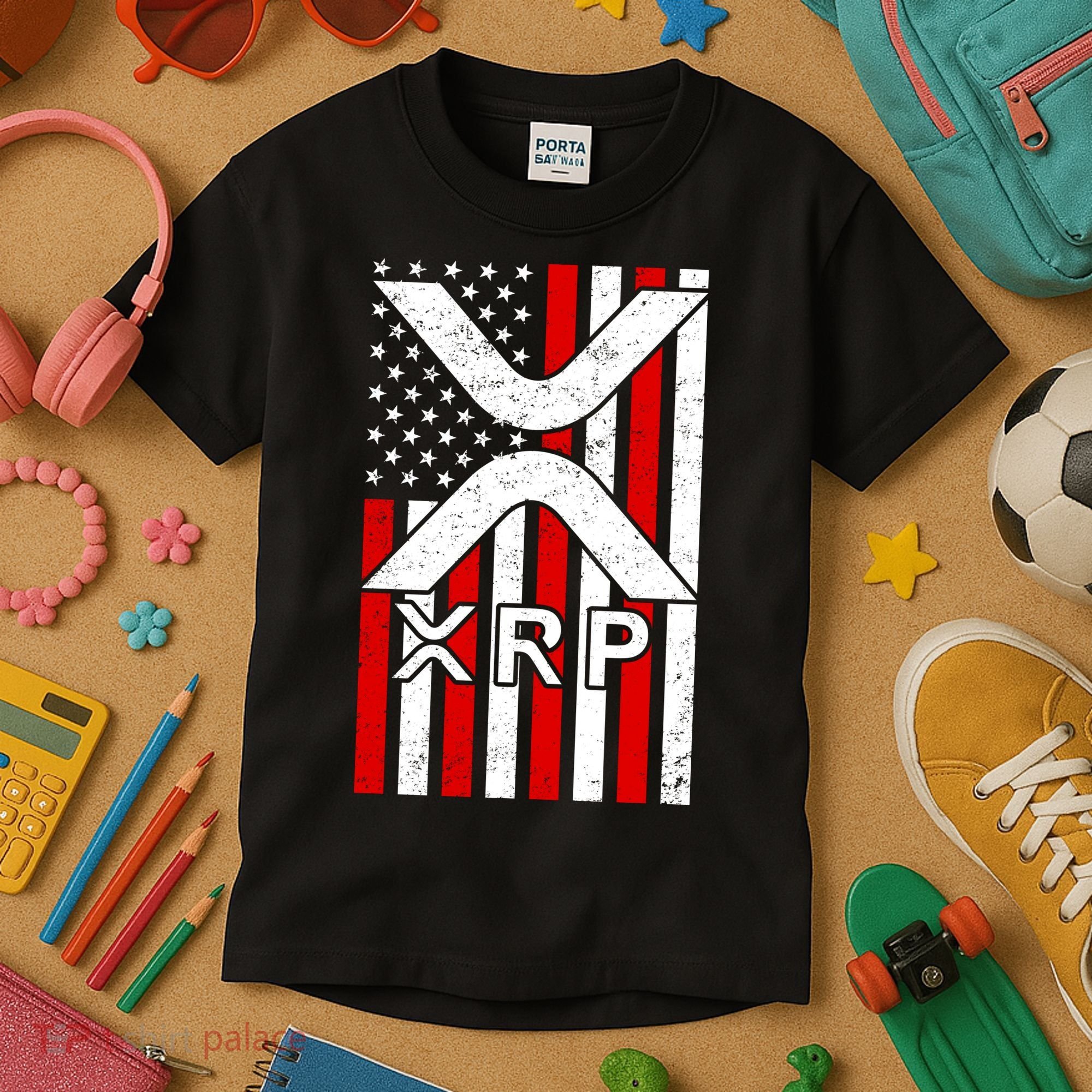 XRP Cryptocurrency USA American Flag Kids T-Shirt