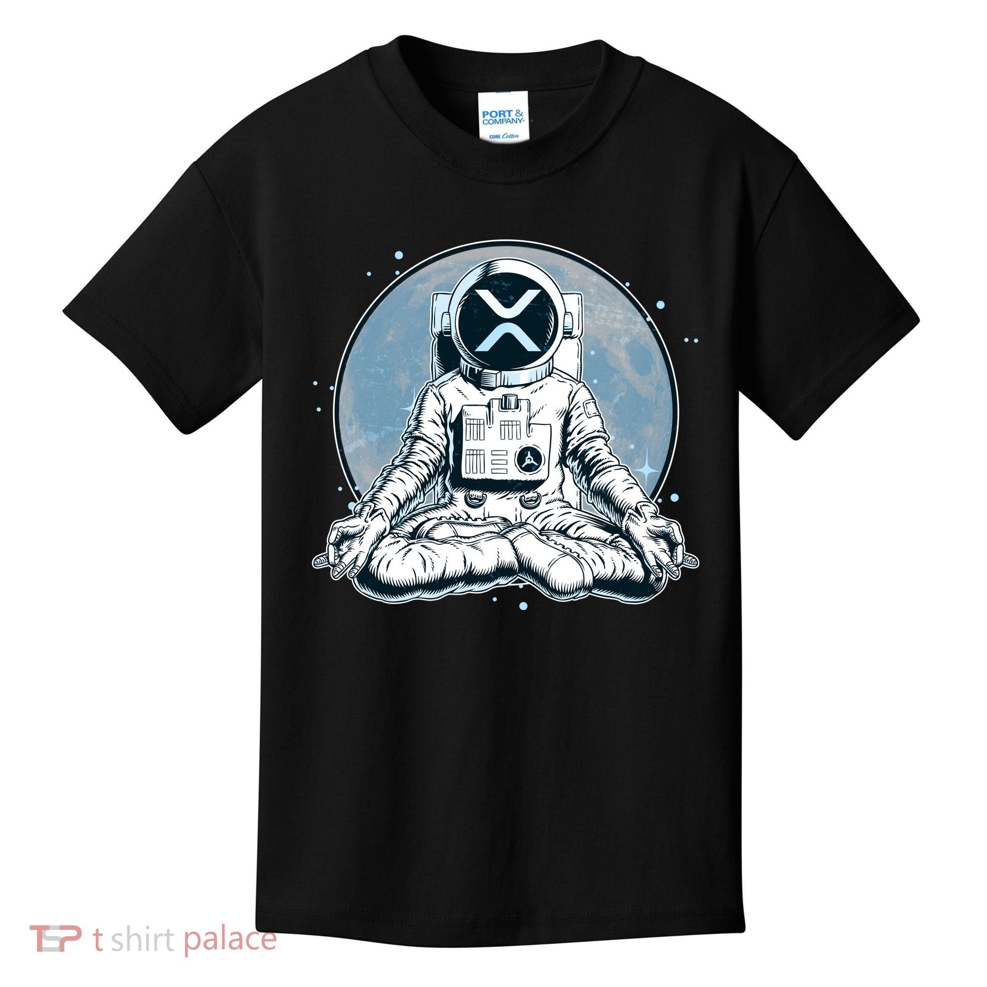 XRP Cryptocurrency Yoga Astronaut Moon Kids T-Shirt