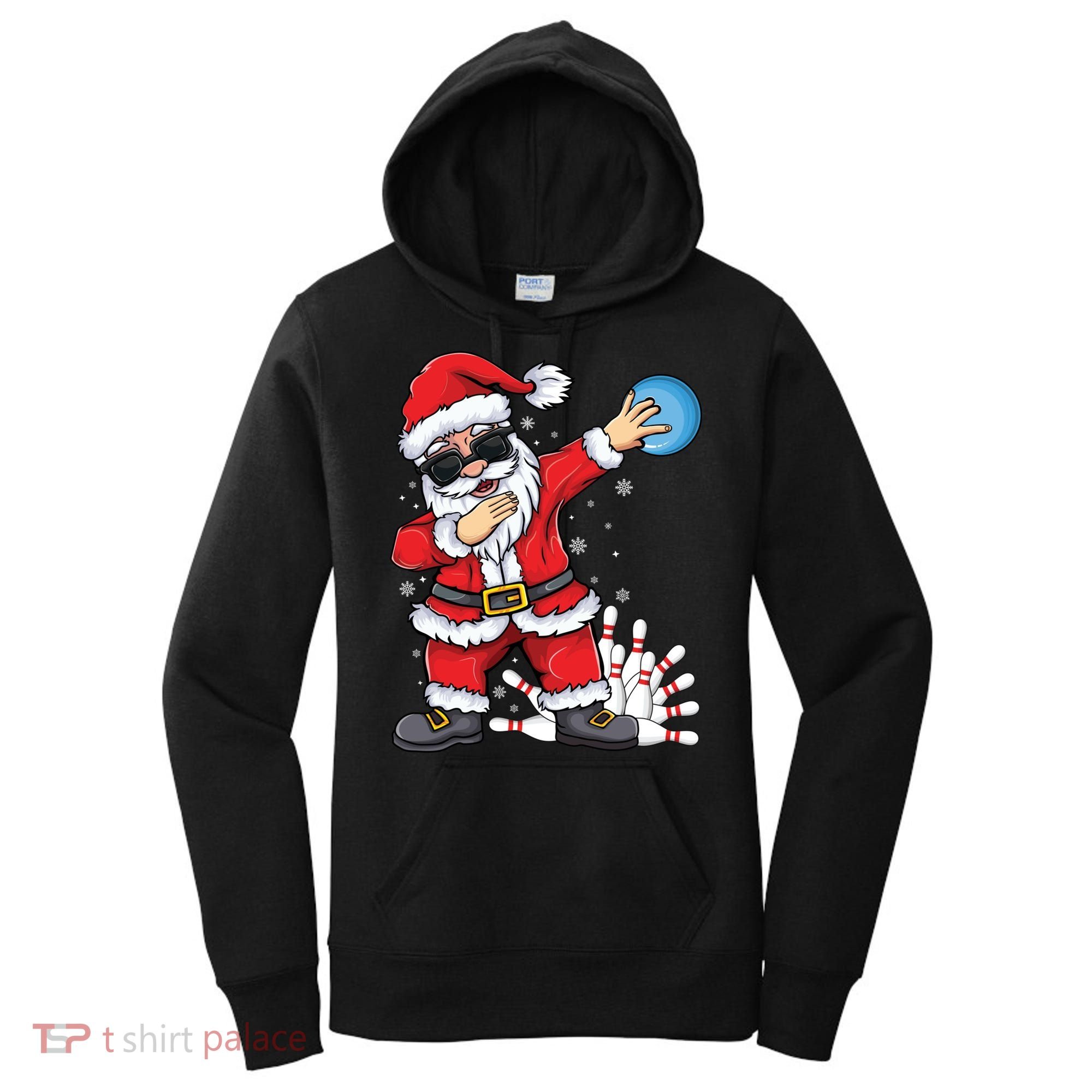 Xmas Dabbing Santa Bowling Ball And Pins Christmas Bowling Meaningful Gift Women's Hoodie