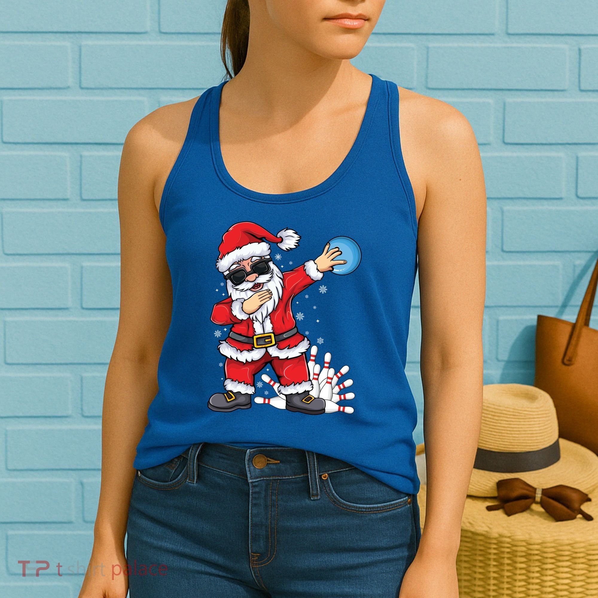 Xmas Dabbing Santa Bowling Ball And Pins Christmas Bowling Meaningful Gift Women's Tank Top