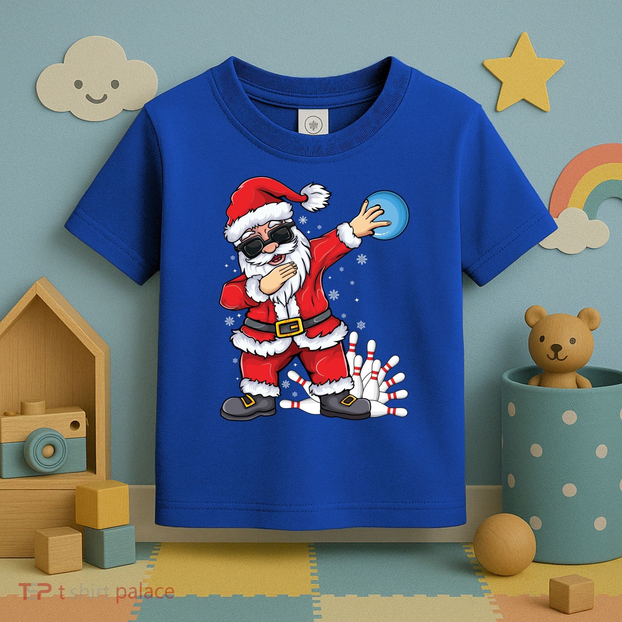 Xmas Dabbing Santa Bowling Ball And Pins Christmas Bowling Meaningful Gift Toddler T-Shirt