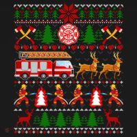 Xmas Firefighter Lover Fire Truck Fire Ugly Sweater Gift Doggie Tank thumb 4