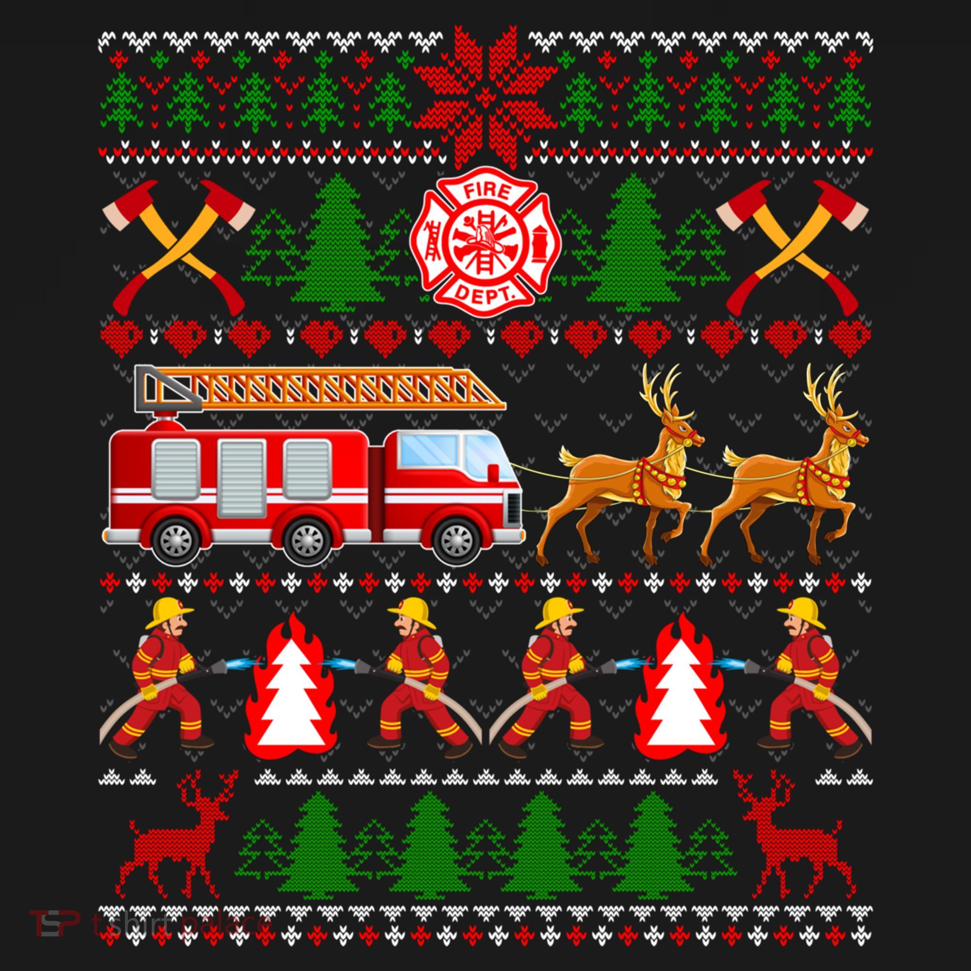 Xmas Firefighter Lover Fire Truck Fire Ugly Sweater Gift Doggie Tank