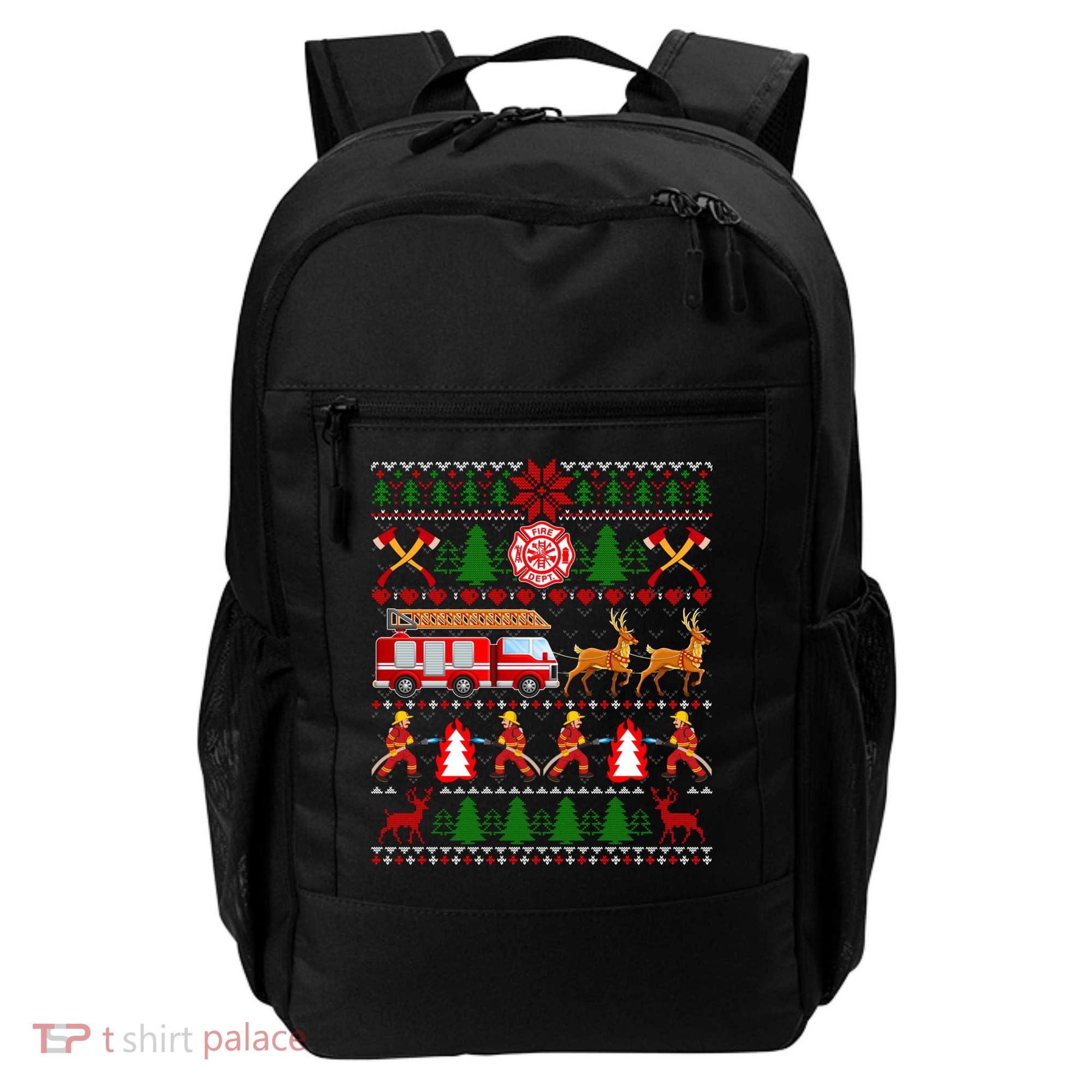 Xmas Firefighter Lover Fire Truck Fire Ugly Sweater Gift Backpack