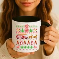 Xmas Firefighter Lover Fire Truck Fire Ugly Sweater Gift Coffee Mug thumb 3