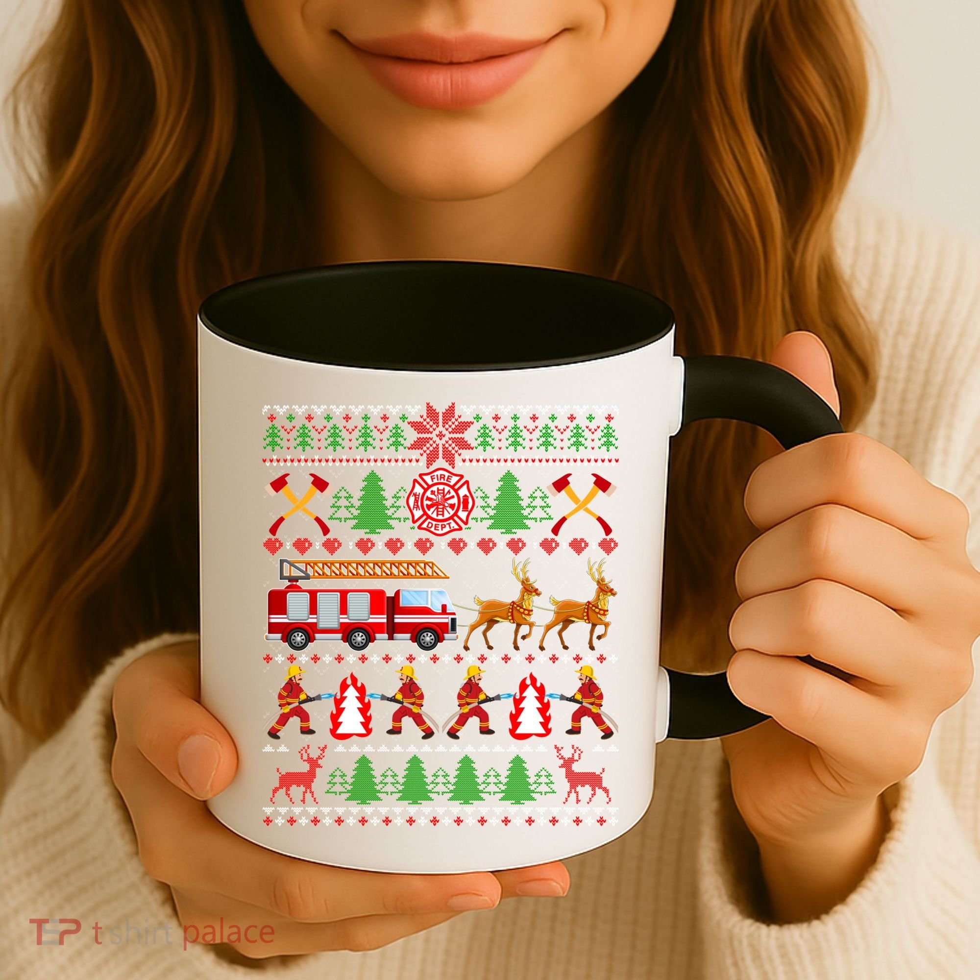 Xmas Firefighter Lover Fire Truck Fire Ugly Sweater Gift Coffee Mug