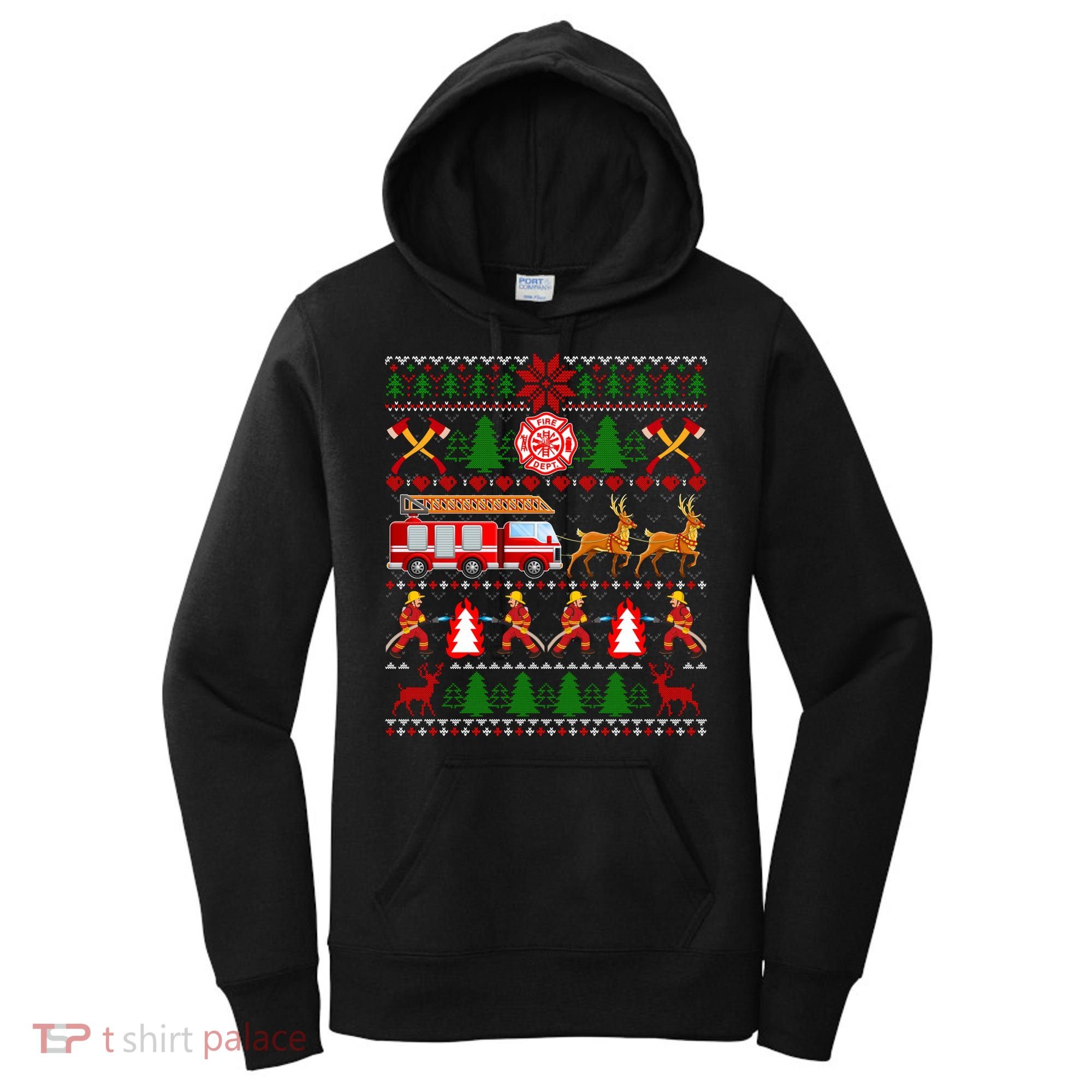 Xmas Firefighter Lover Fire Truck Fire Ugly Sweater Gift Women's Hoodie