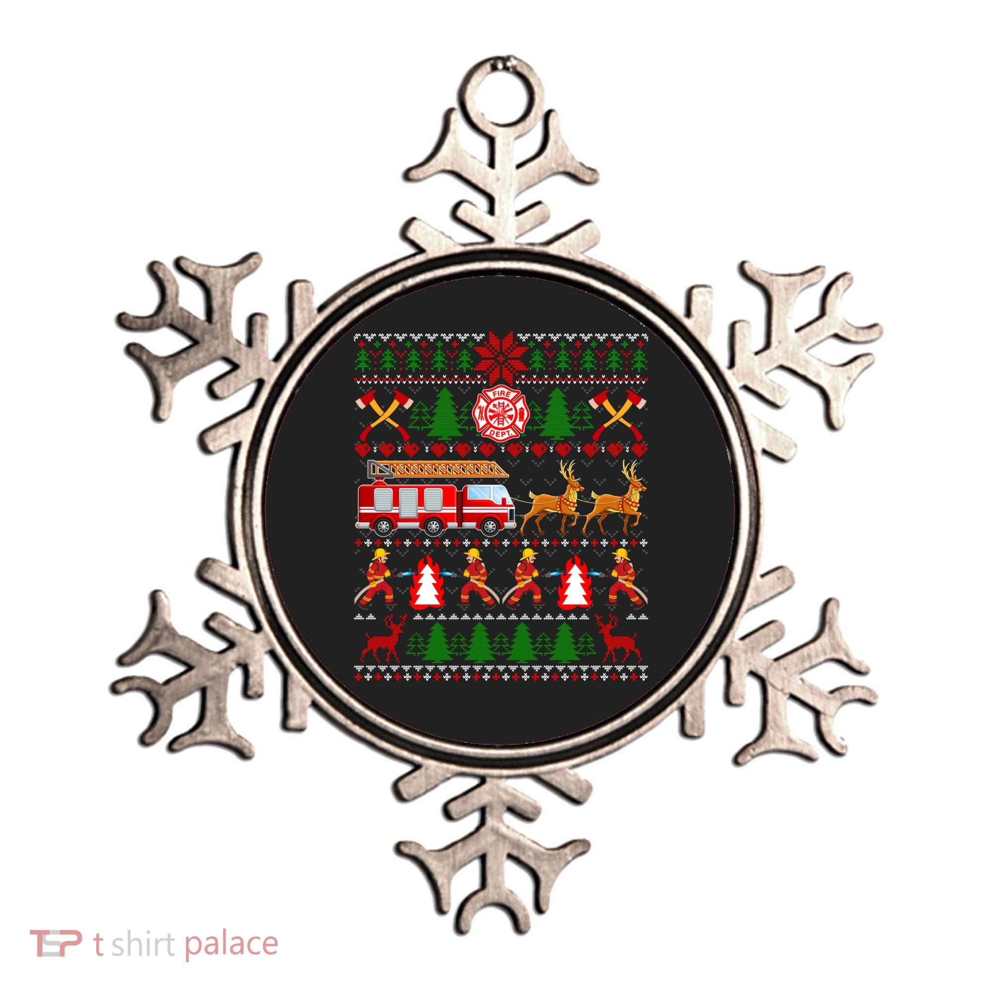 Xmas Firefighter Lover Fire Truck Fire Ugly Sweater Gift Ornament