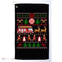 Xmas Firefighter Lover Fire Truck Fire Ugly Sweater Gift Golf Towel thumb 0
