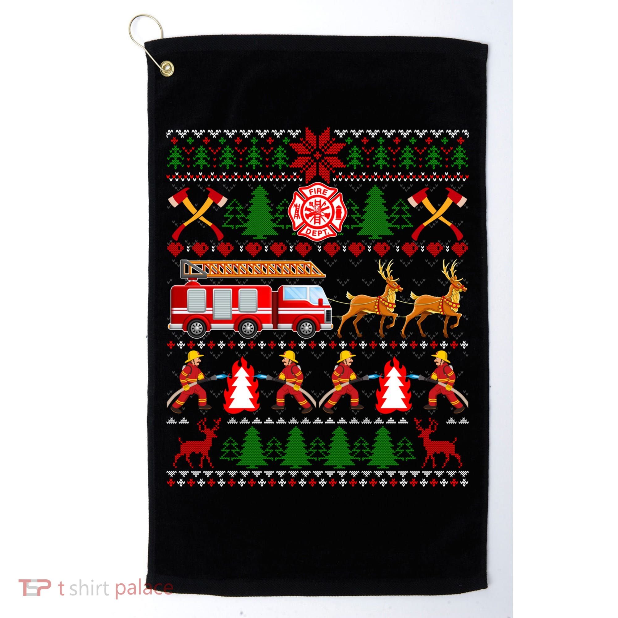 Xmas Firefighter Lover Fire Truck Fire Ugly Sweater Gift Golf Towel