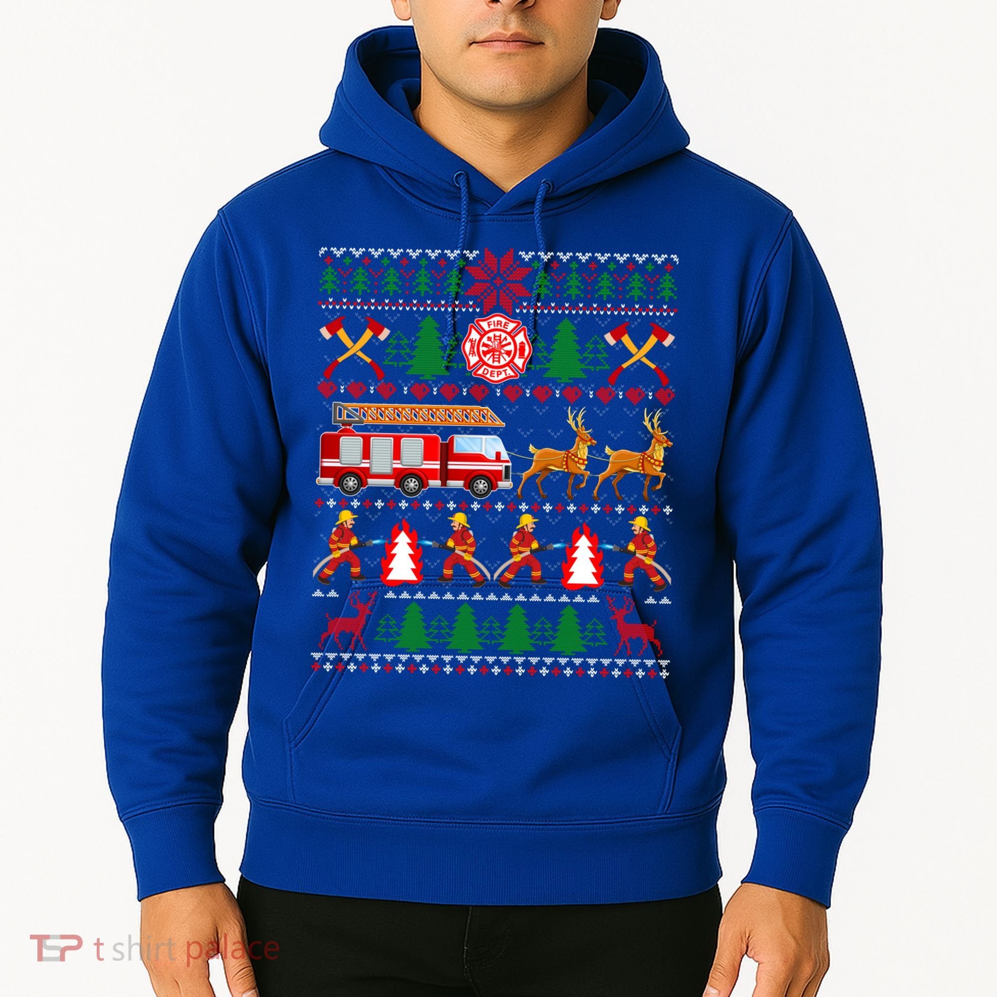 Xmas Firefighter Lover Fire Truck Fire Ugly Sweater Gift Hoodie