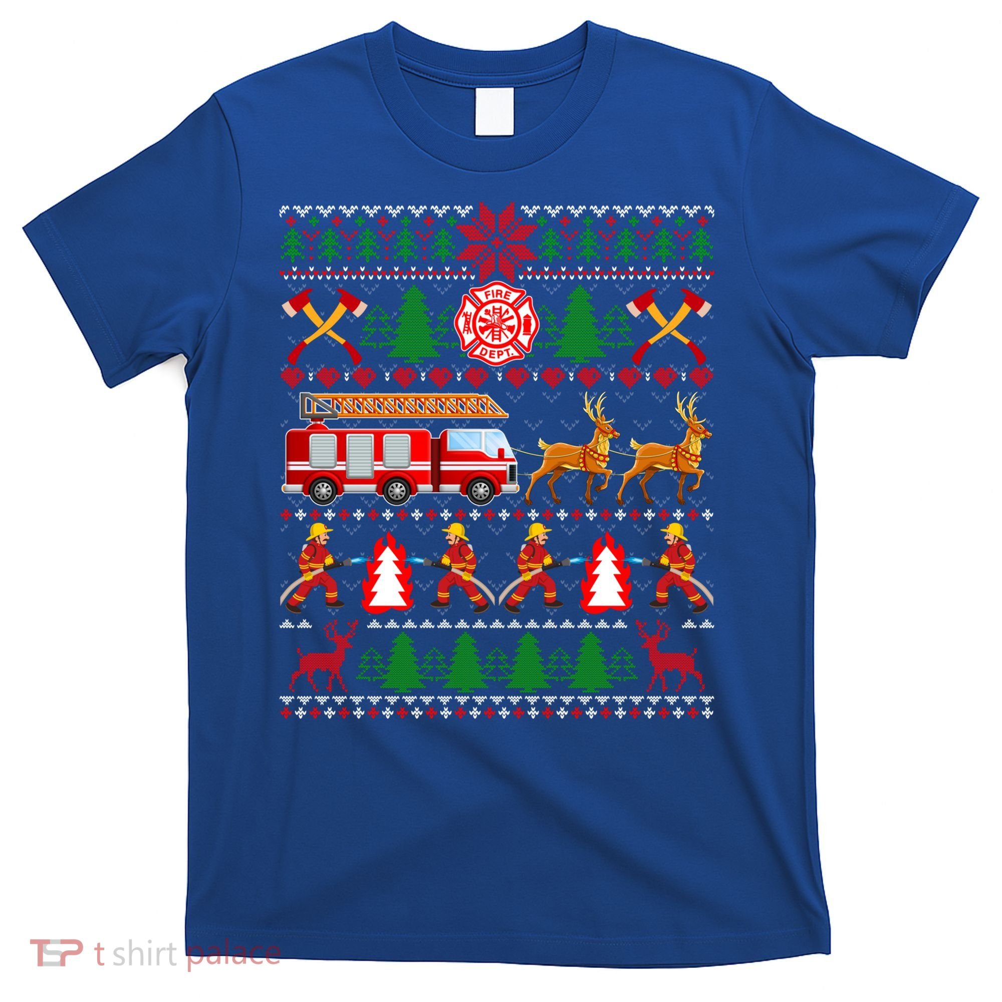 Xmas Firefighter Lover Fire Truck Fire Ugly Sweater Gift T-Shirt