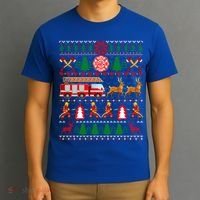 Xmas Firefighter Lover Fire Truck Fire Ugly Sweater Gift T-Shirt thumb 3