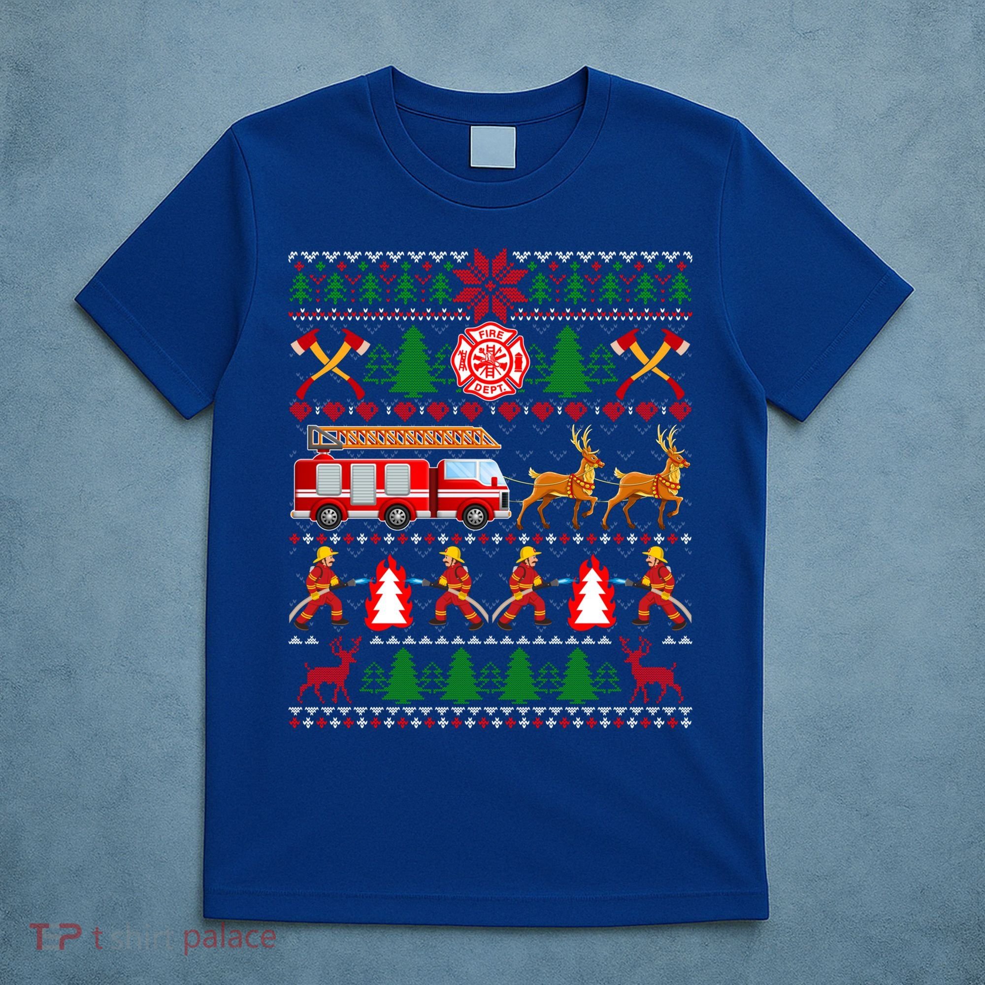 Xmas Firefighter Lover Fire Truck Fire Ugly Sweater Gift T-Shirt