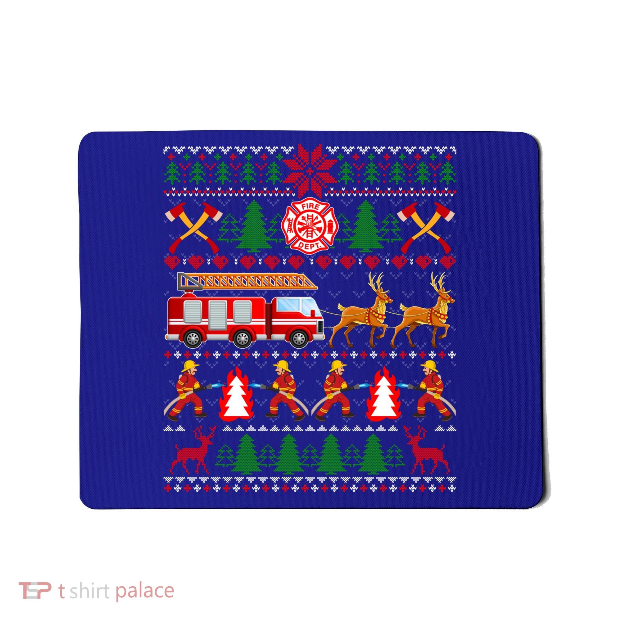 Xmas Firefighter Lover Fire Truck Fire Ugly Sweater Gift Mousepad