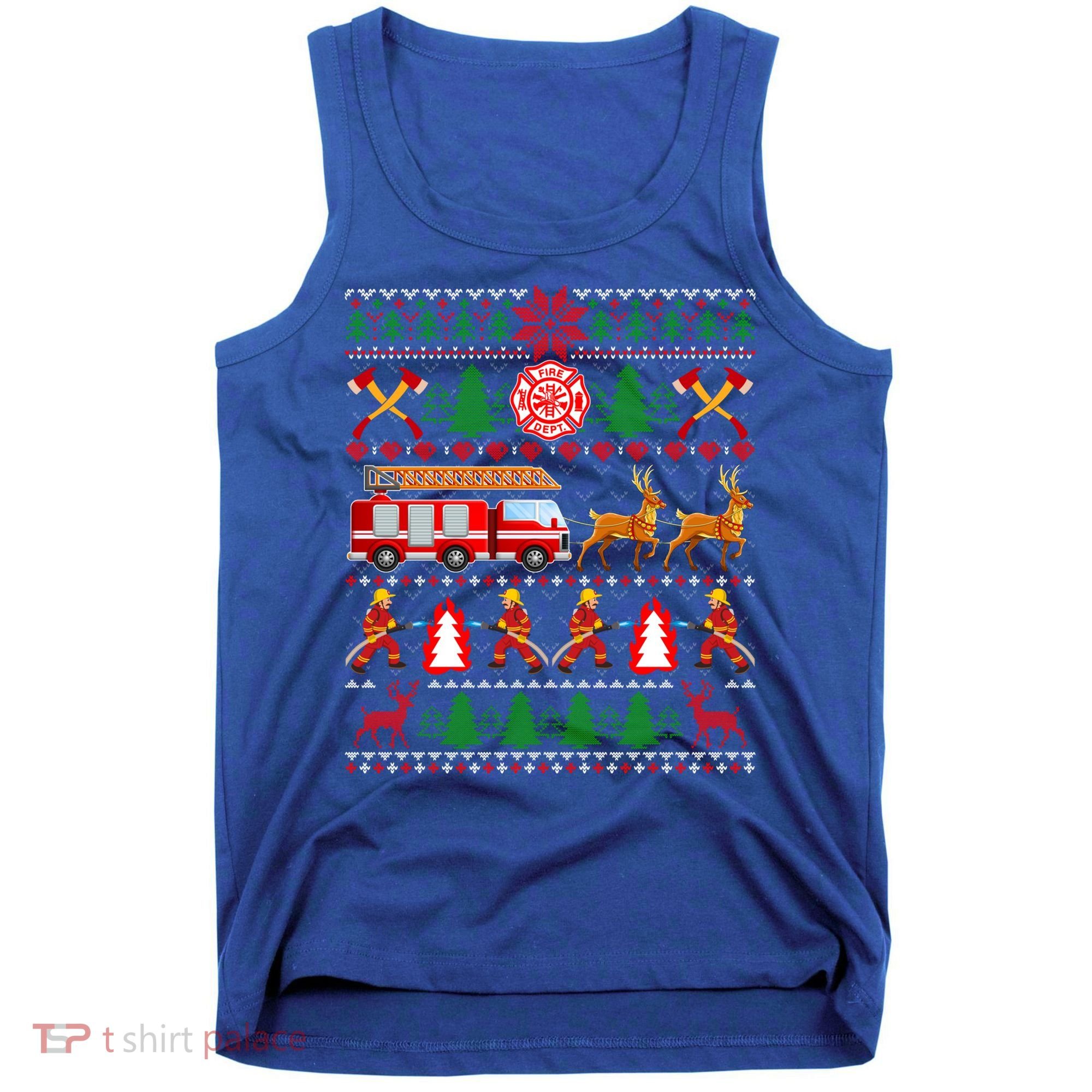 Xmas Firefighter Lover Fire Truck Fire Ugly Sweater Gift Tank Top