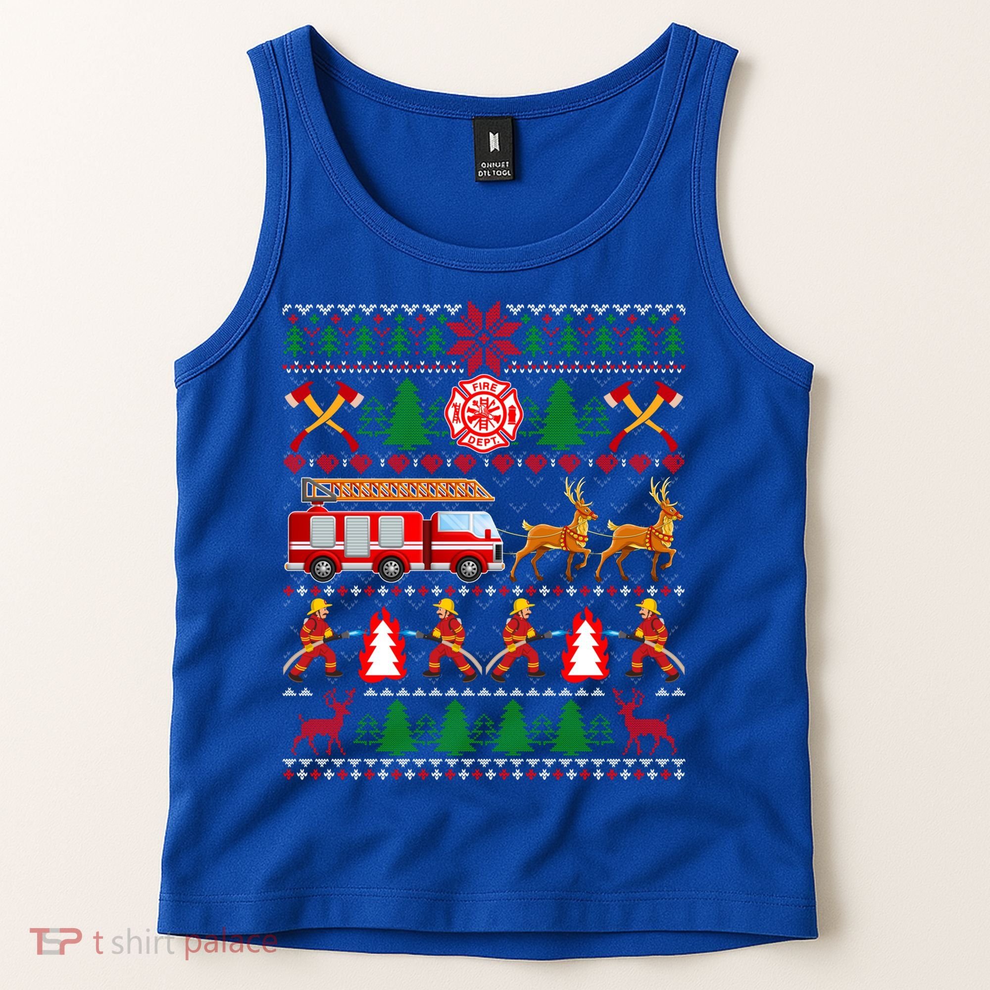 Xmas Firefighter Lover Fire Truck Fire Ugly Sweater Gift Tank Top