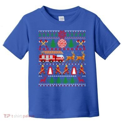Xmas Firefighter Lover Fire Truck Fire Ugly Sweater Gift Toddler T-Shirt