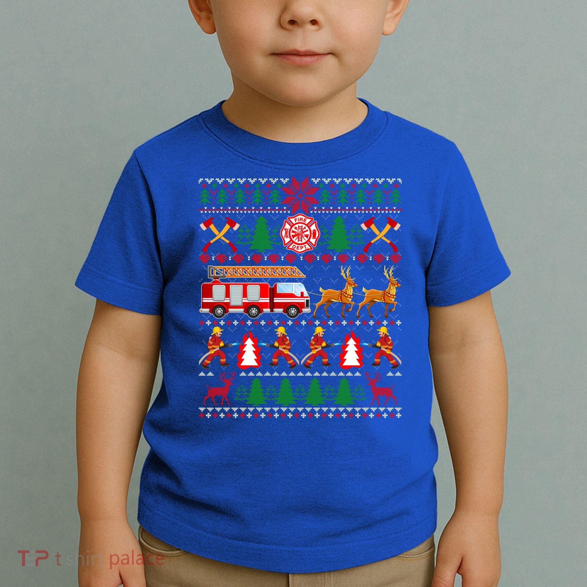 Xmas Firefighter Lover Fire Truck Fire Ugly Sweater Gift Toddler T-Shirt