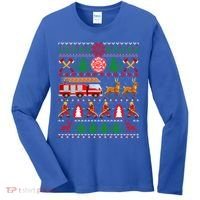 Xmas Firefighter Lover Fire Truck Fire Ugly Sweater Gift Women's Long Sleeve Shirt thumb 0
