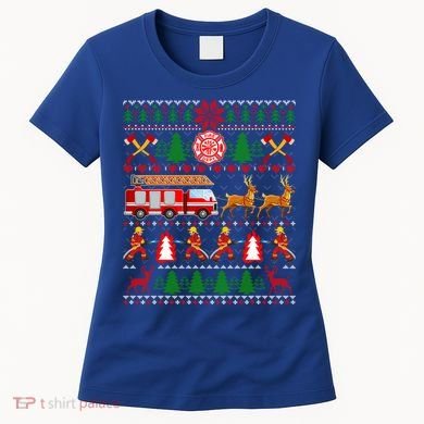 Xmas Firefighter Lover Fire Truck Fire Ugly Sweater Gift Women's T-Shirt