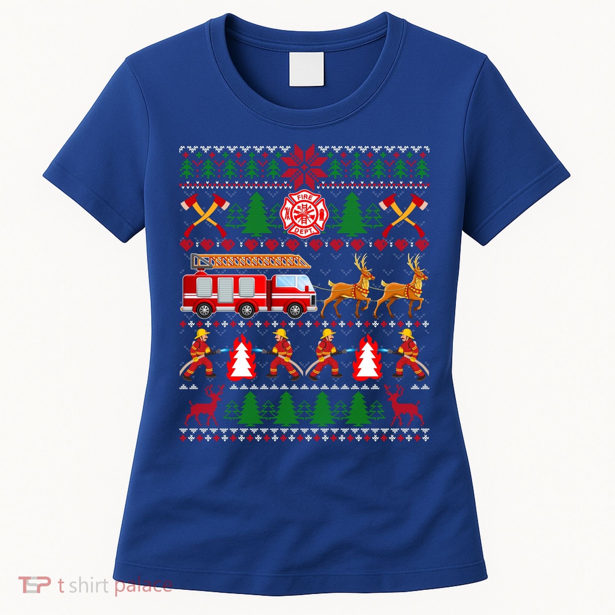 Xmas Firefighter Lover Fire Truck Fire Ugly Sweater Gift Women's T-Shirt