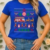 Xmas Firefighter Lover Fire Truck Fire Ugly Sweater Gift Women's T-Shirt thumb 2