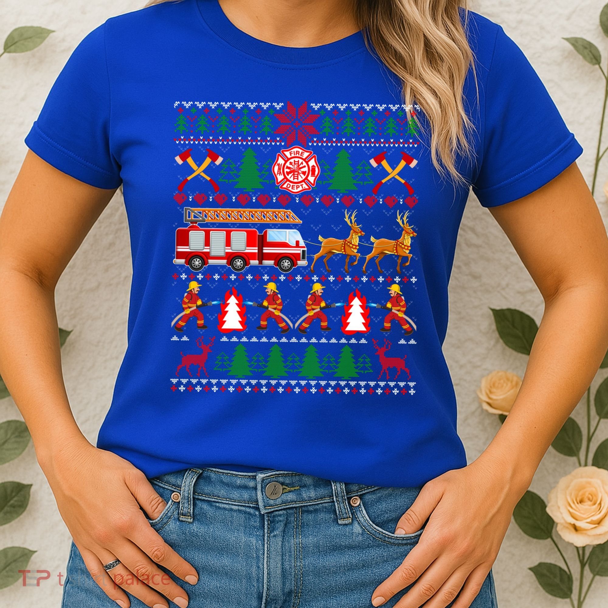 Xmas Firefighter Lover Fire Truck Fire Ugly Sweater Gift Women's T-Shirt