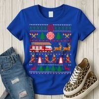 Xmas Firefighter Lover Fire Truck Fire Ugly Sweater Gift Women's T-Shirt thumb 3