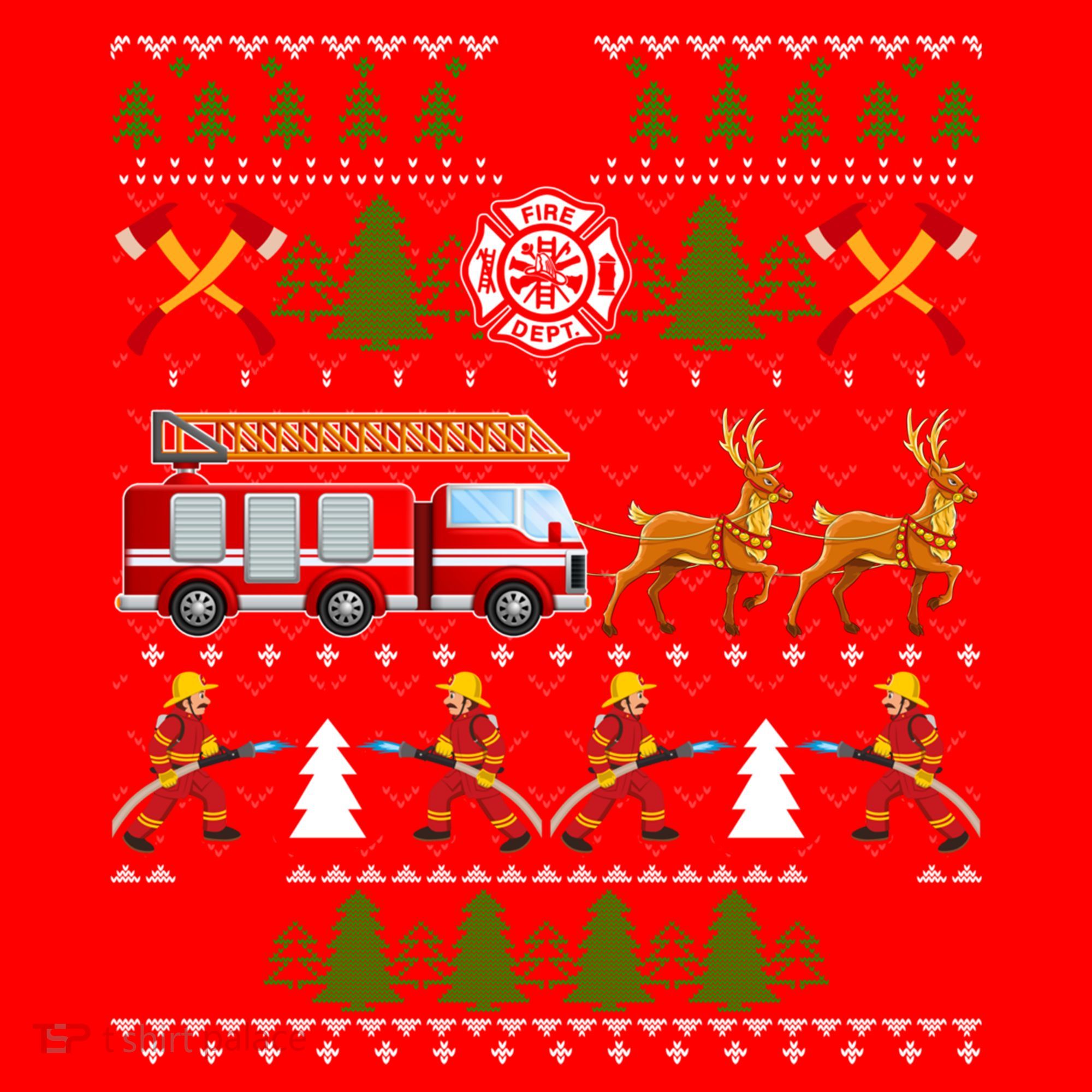 Xmas Firefighter Lover Fire Truck Fire Ugly Sweater Gift Santa Hat
