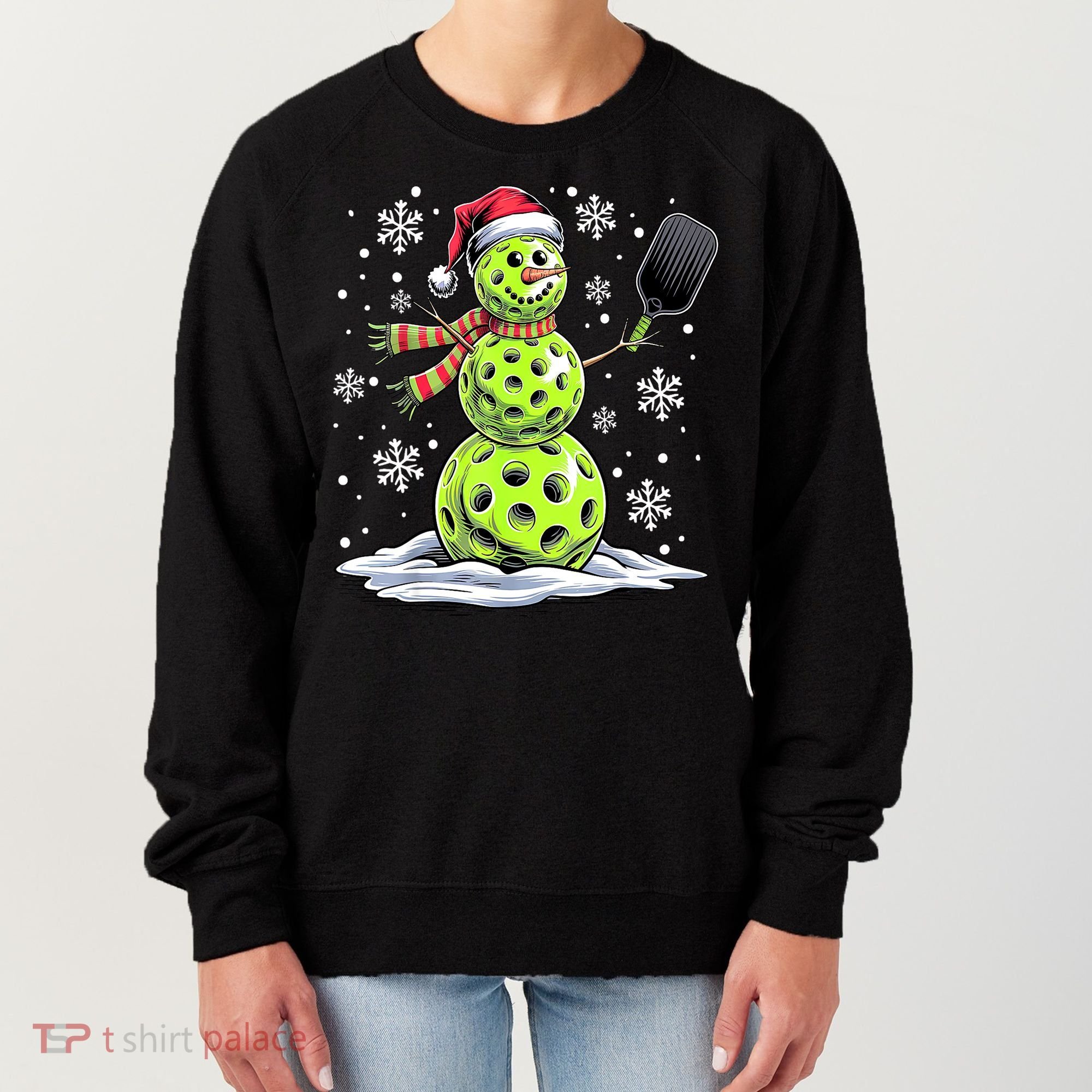 Xmas Funny Pickleball Snowman Player Santa Hat Christmas Gift Women's Sweatshirt