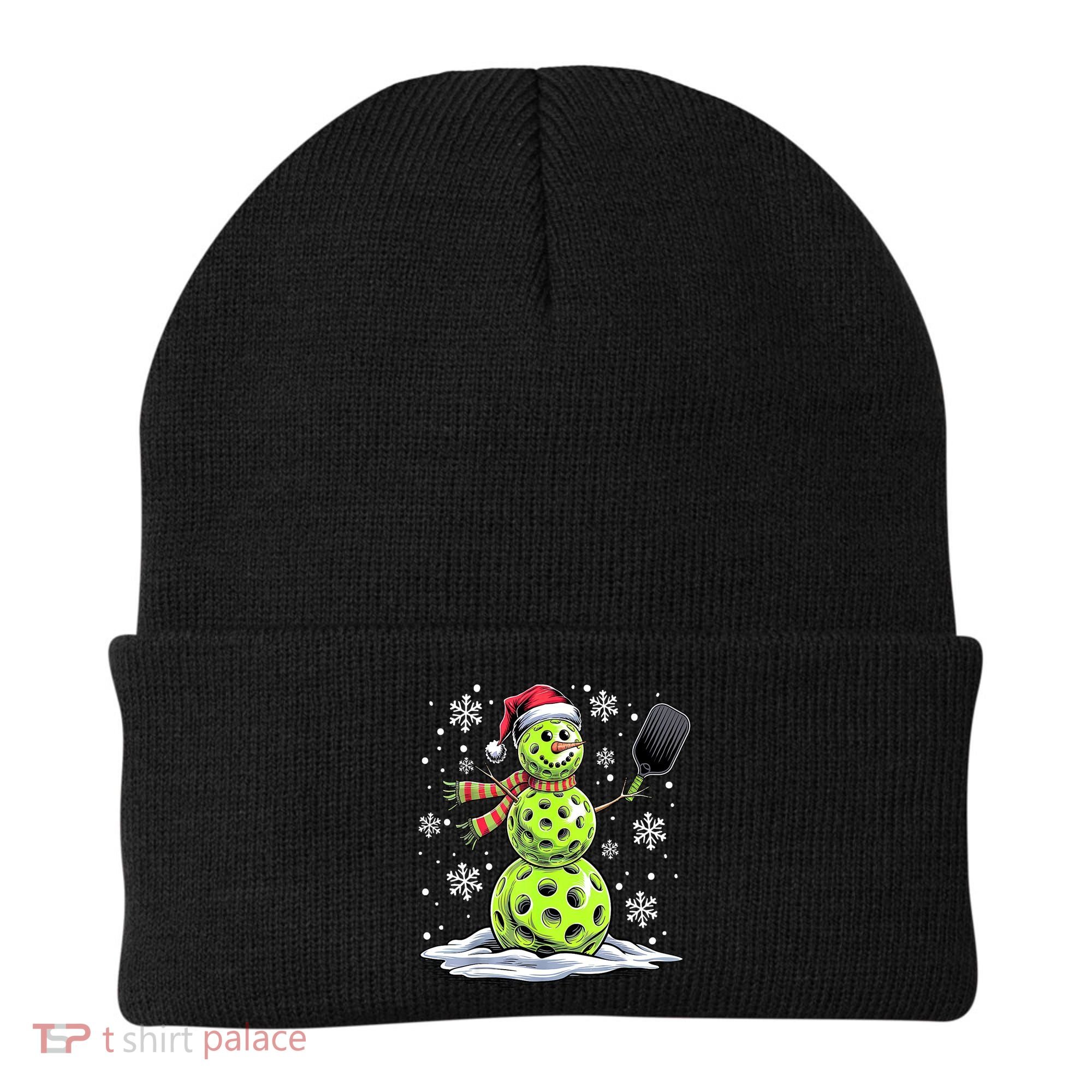 Xmas Funny Pickleball Snowman Player Santa Hat Christmas Gift Beanie