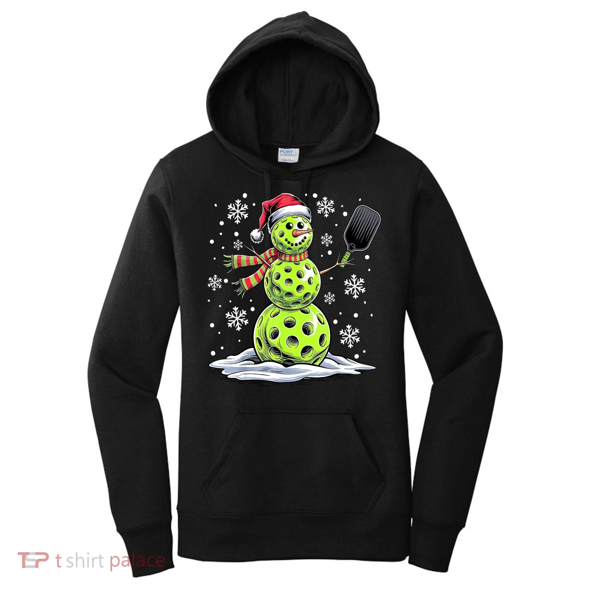 Xmas Funny Pickleball Snowman Player Santa Hat Christmas Gift Women's Hoodie