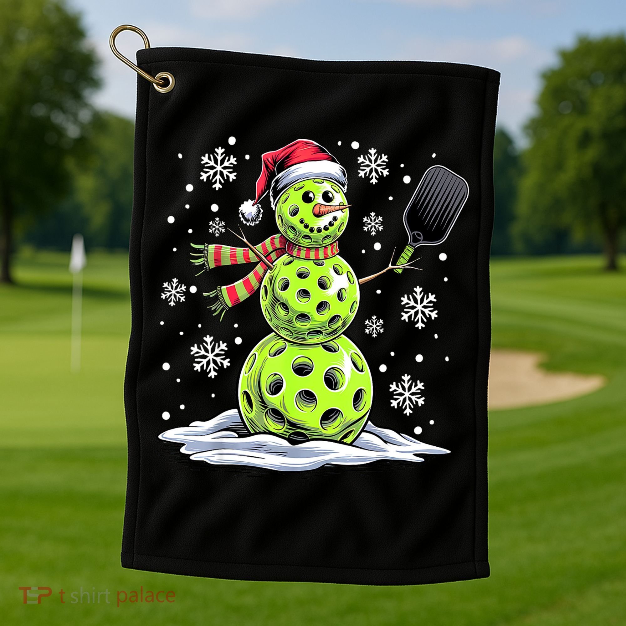 Xmas Funny Pickleball Snowman Player Santa Hat Christmas Gift Golf Towel