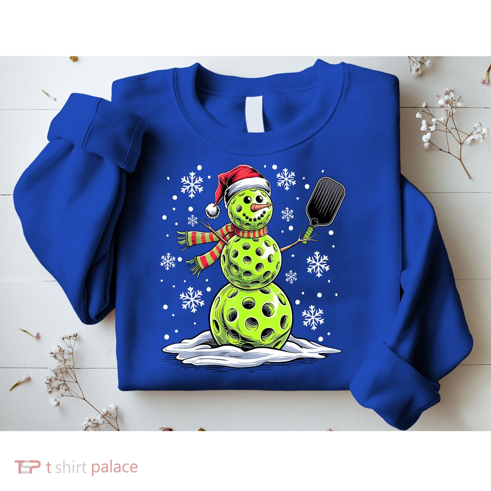 Xmas Funny Pickleball Snowman Player Santa Hat Christmas Gift Sweatshirt