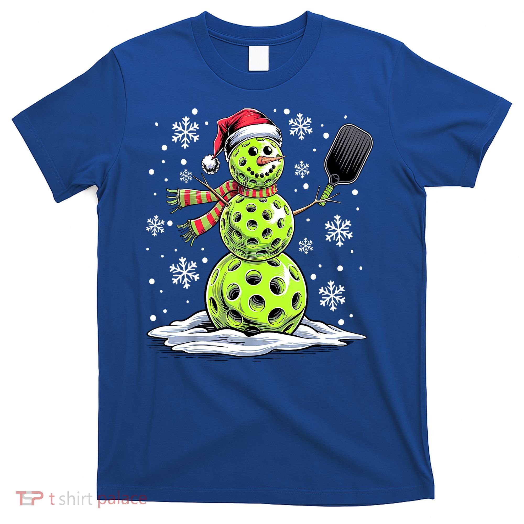 Xmas Funny Pickleball Snowman Player Santa Hat Christmas Gift T-Shirt