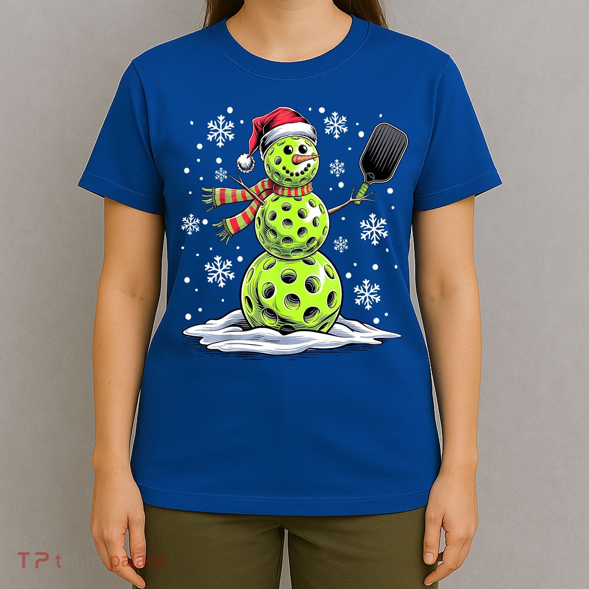 Xmas Funny Pickleball Snowman Player Santa Hat Christmas Gift T-Shirt