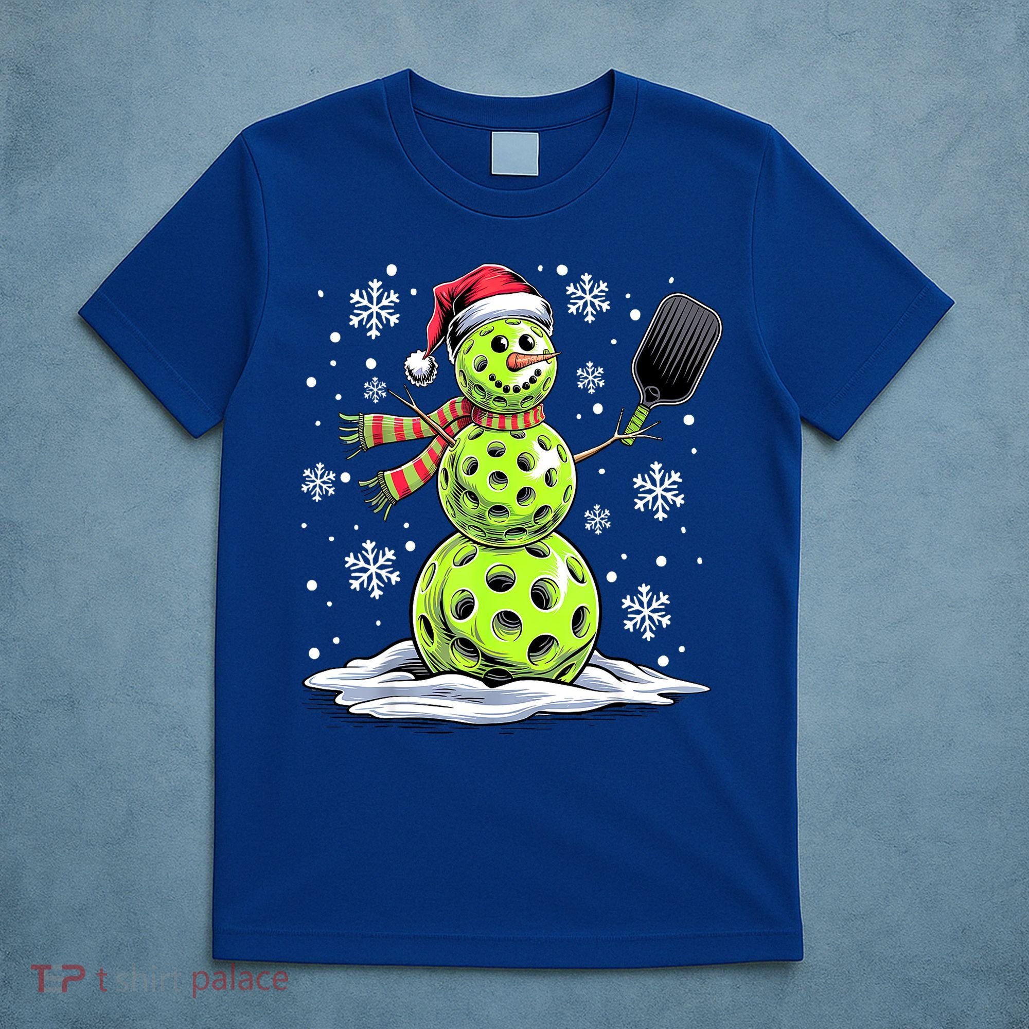 Xmas Funny Pickleball Snowman Player Santa Hat Christmas Gift T-Shirt