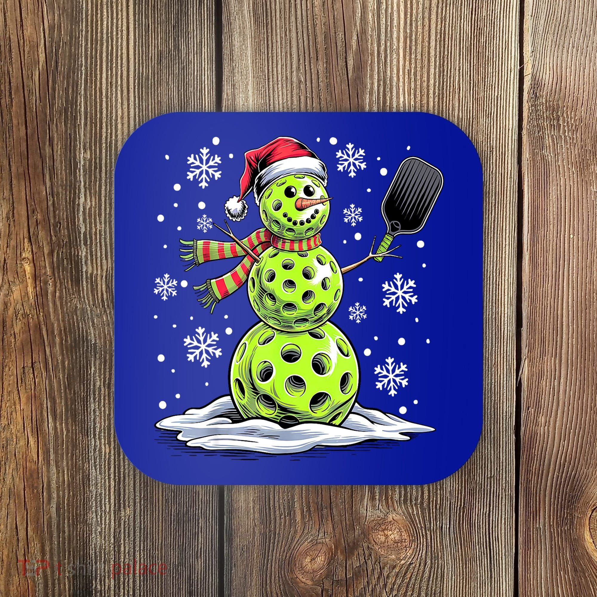 Xmas Funny Pickleball Snowman Player Santa Hat Christmas Gift Coaster