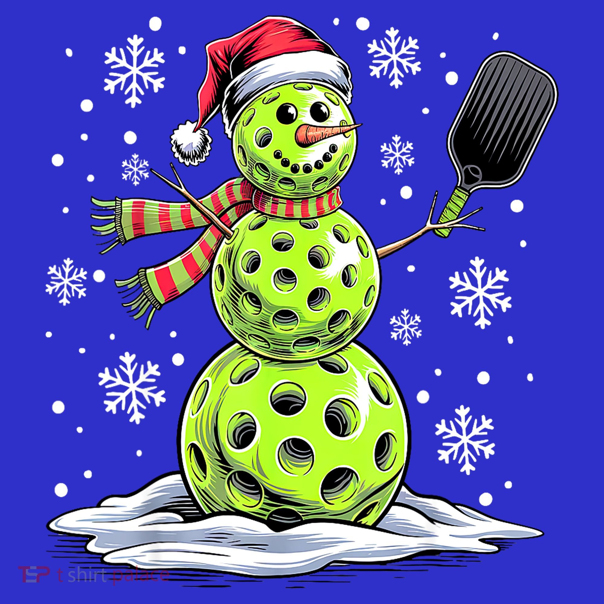 Xmas Funny Pickleball Snowman Player Santa Hat Christmas Gift Coaster