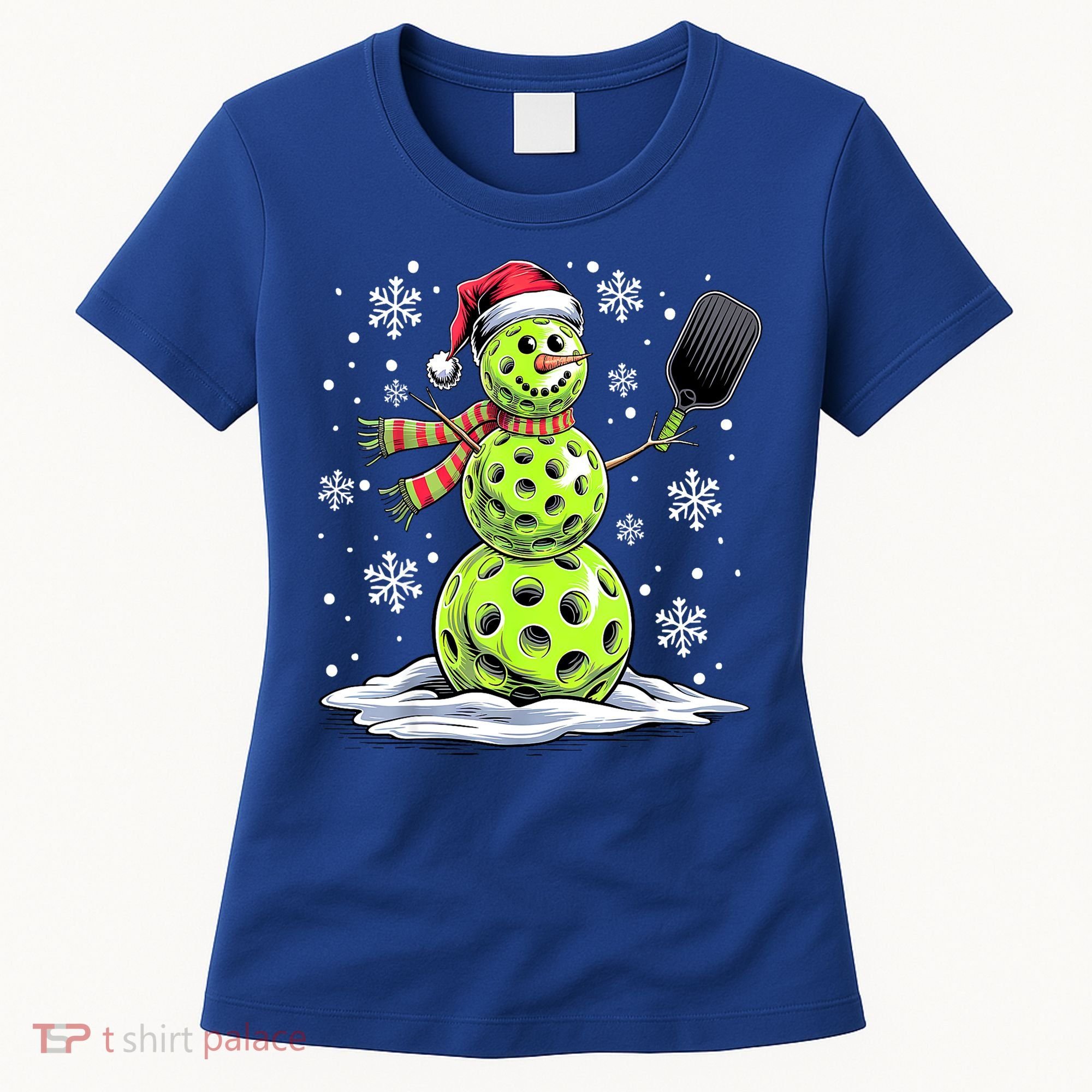 Xmas Funny Pickleball Snowman Player Santa Hat Christmas Gift Women's T-Shirt