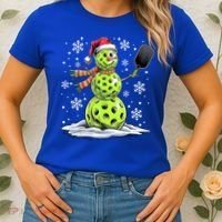 Xmas Funny Pickleball Snowman Player Santa Hat Christmas Gift Women's T-Shirt thumb 2