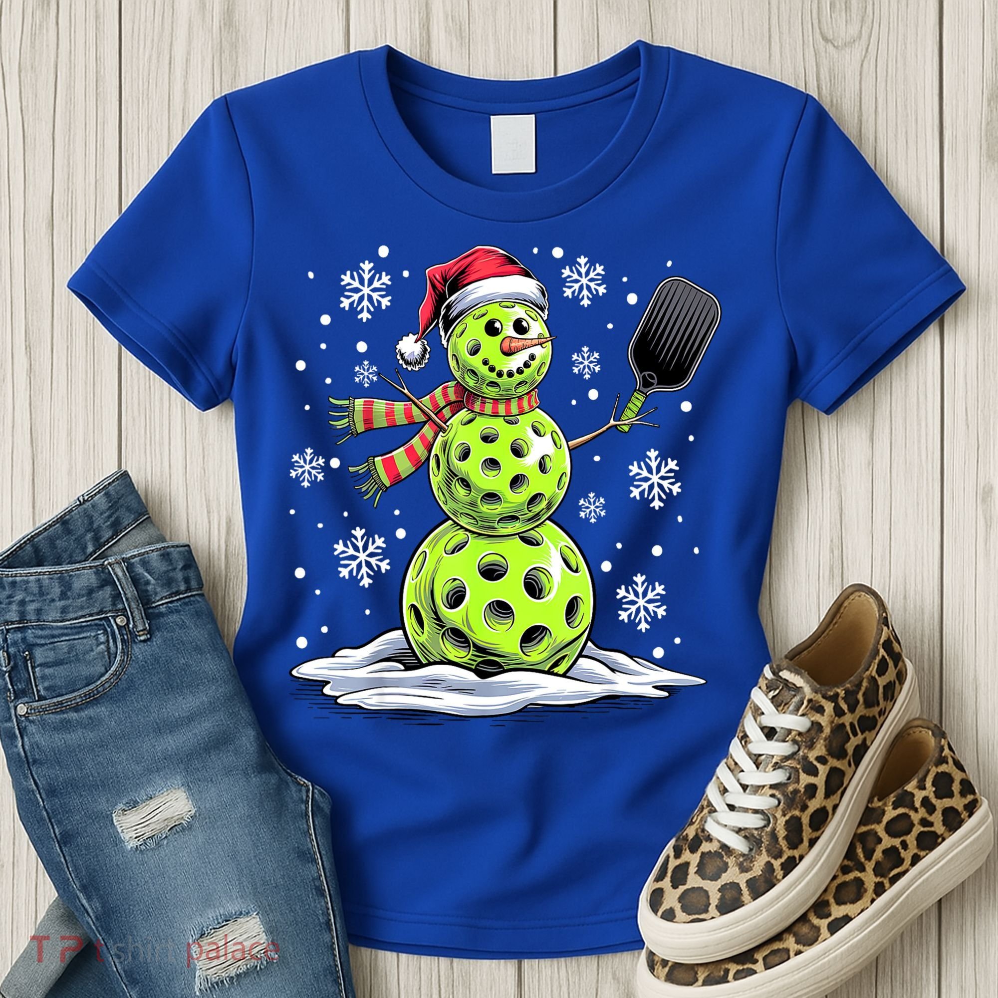 Xmas Funny Pickleball Snowman Player Santa Hat Christmas Gift Women's T-Shirt